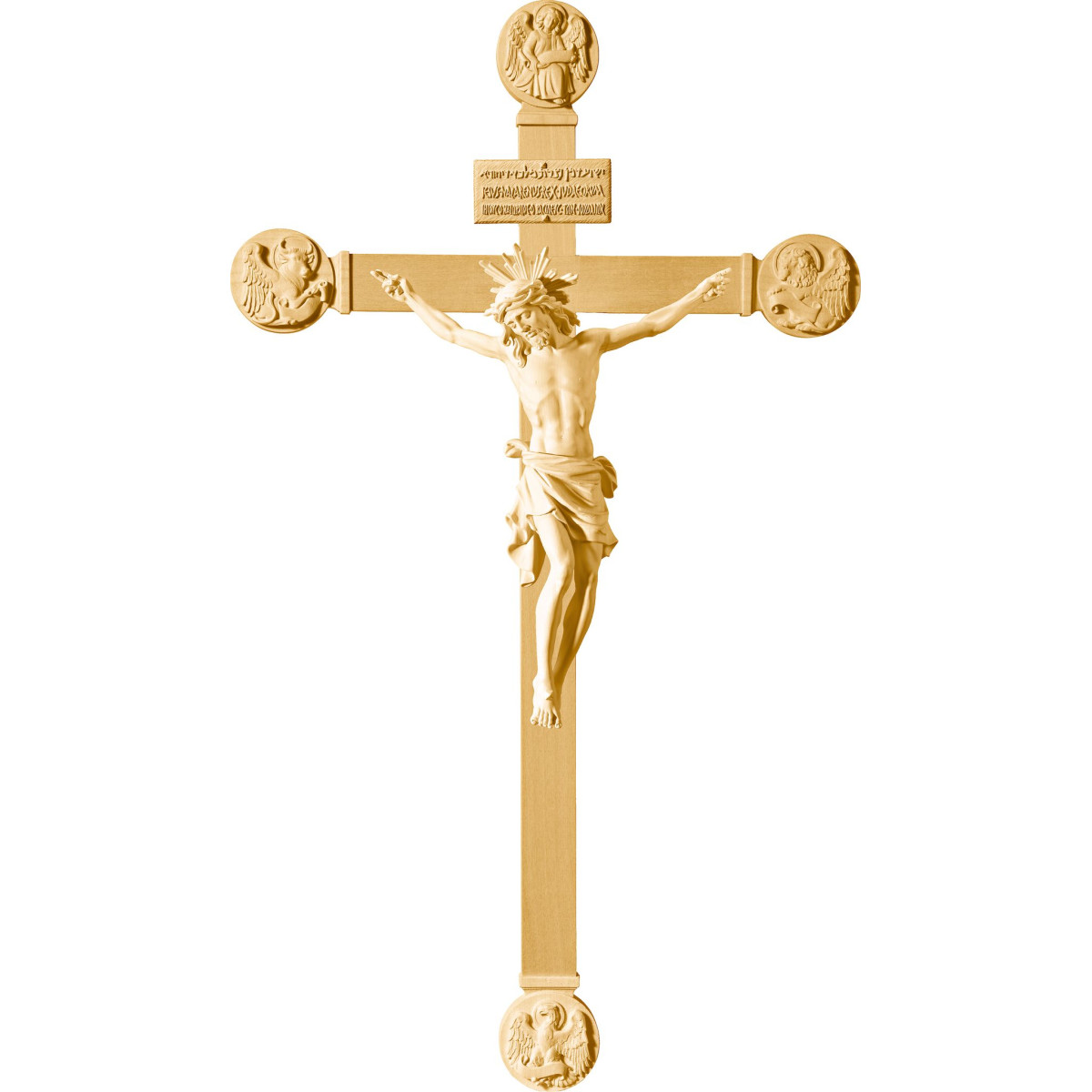 Cristo Pisa en cruz con Evangelistas con Titulus Crucis en hebreo - latín - griego
